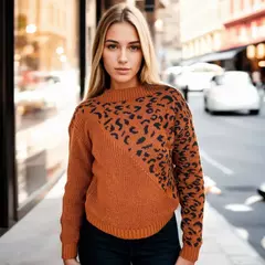 Blusa Tricô Manga Longa Animal Print