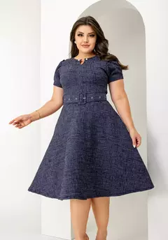 Vestido Pérola Azul Mesclado - Acompanha Cinto - comprar online