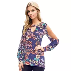 Blusa Tropical Viscolycra Manga Longa Vazada