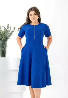 Vestido Midi Ester Bublle Azul Bic - Fecho de Ziper - loja online