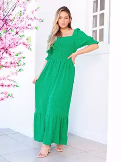 Vestido Longo Viscolinho com Manga Bufante - loja online