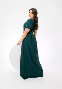 Vestido Longo Bella Verde Esmeralda - Manga Flare - loja online