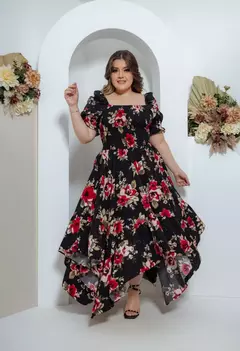 Imagem do Vestido Longo Estampa Florida com Pontas Assimétricas