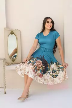 Vestido Midi Azul Petróleo - Acompanha Cinto - comprar online