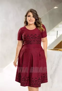 Vestido Midi Nádia Bordo - Moda Modesta