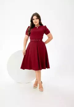 Vestido Pérola Bordo - Acompanha Cinto - Veste Pronto