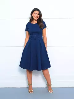 Vestido Midi Jeans com Passante na Cintura - loja online