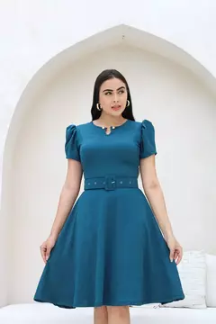 Vestido Pérola Azul Petróleo - Acompanha Cinto na internet