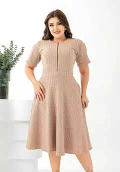 Vestido Midi Ester Bublle Bege - Fecho de Ziper na internet