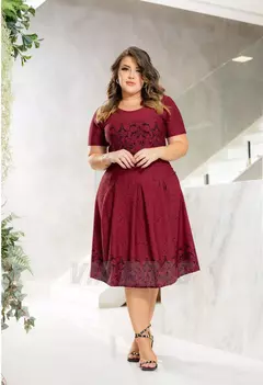 Vestido Midi Nádia Bordo - Moda Modesta