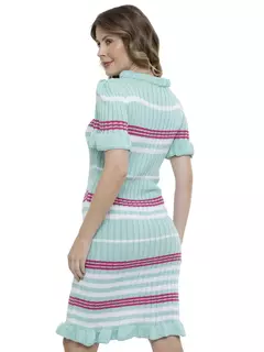 Vestido Midi Tricot Canelado Justo com Babado - Veste Pronto