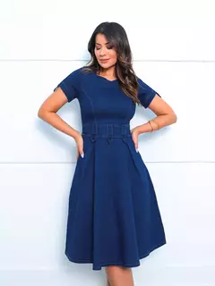 Vestido Midi Jeans com Passante na Cintura - comprar online