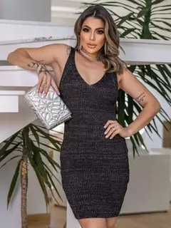 Vestido Curto Tricot Canelado Lurex na internet