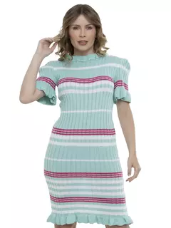 Vestido Midi Tricot Canelado Justo com Babado - loja online