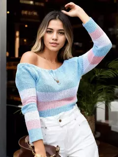 Blusa Tricot Ombro a Ombro Listrada na internet