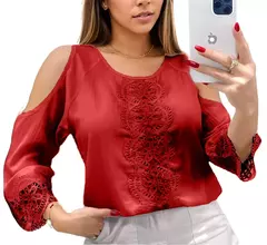 Blusa Manga Longa Ombro Vazado Leve Confortável na internet