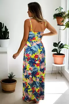 Vestido Longo Fresquinho Estampado Floral Alcinha Fendas - comprar online