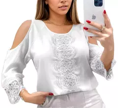 Blusa Manga Longa Ombro Vazado Leve Confortável