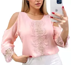 Blusa Manga Longa Ombro Vazado Leve Confortável - Veste Pronto