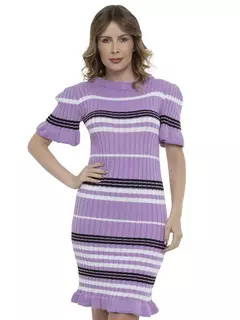 Vestido Midi Tricot Canelado Justo com Babado na internet