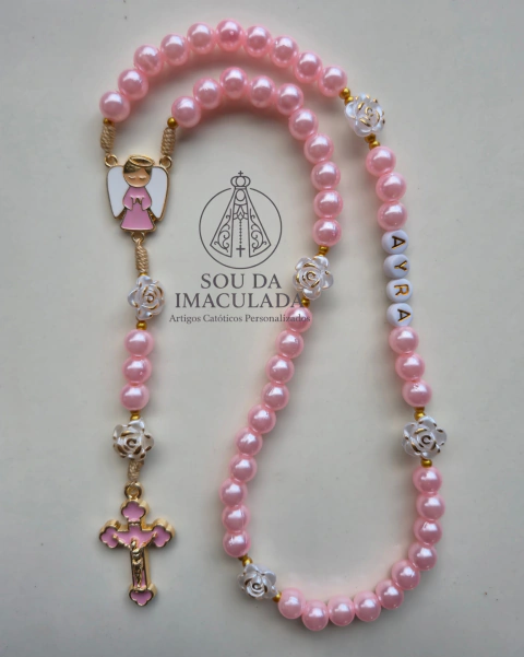 TERÇO INFANTIL PERSONALIZADO ROSA MD003 - comprar online