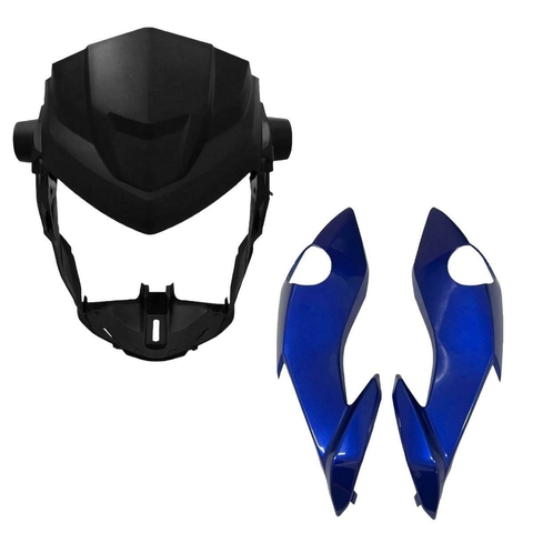 KIT CARENAGEM MASCARA E PAR LATERAL DO FAROL FAN e START 160 2022 A 2024 AZUL