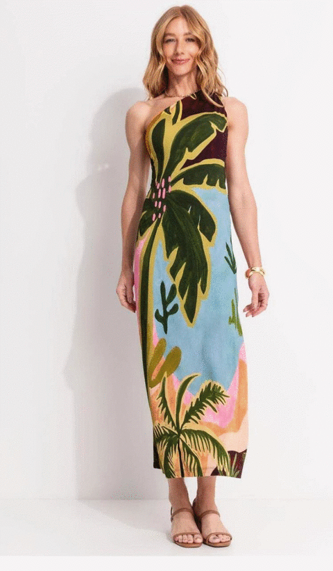 351926 VESTIDO MIDI PAISAGEM TROPICAL IMPORT