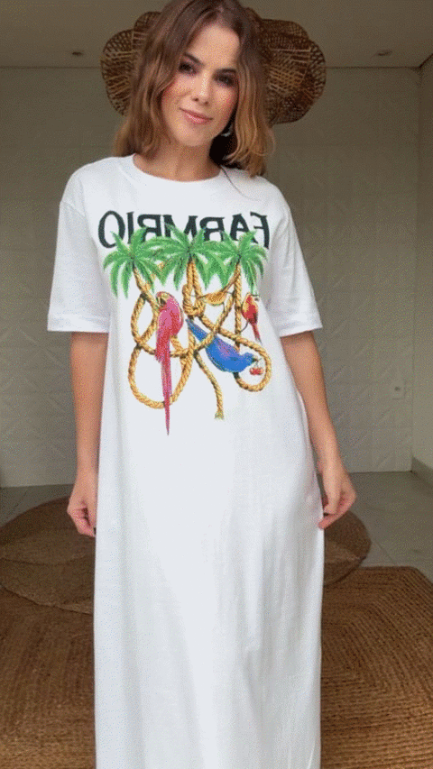 353122 VESTIDO MIDI CORDAS E AVES FARM RIO