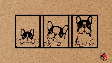 Cuadro Triptico Calado Bulldog Frances Perros Mdf Negro