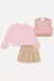 Conjunto Blusa, Short-Saia E Colete Rosa na internet