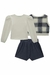 CONJUNTO DE BLUSA EM COTTON COLETE EM PELO XADREZ S SHORT SAIA EM COTTON JEANS na internet