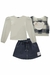 CONJUNTO DE BLUSA EM COTTON COLETE EM PELO XADREZ S SHORT SAIA EM COTTON JEANS - Arco-íris Divertido Boutique