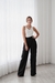 Calça Pantalona Preta em Linho Natural com Cós Alto - Eliza