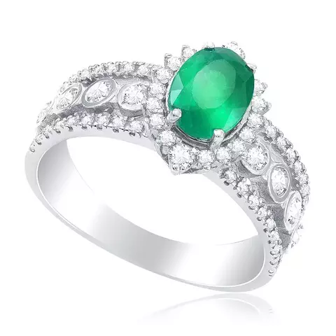 Anel de Ouro Branco com Diamantes e Esmeralda