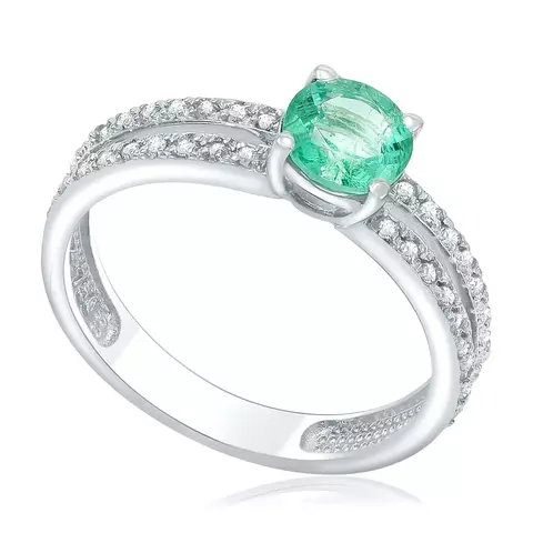 Anel de Ouro Branco com Diamantes e Esmeralda