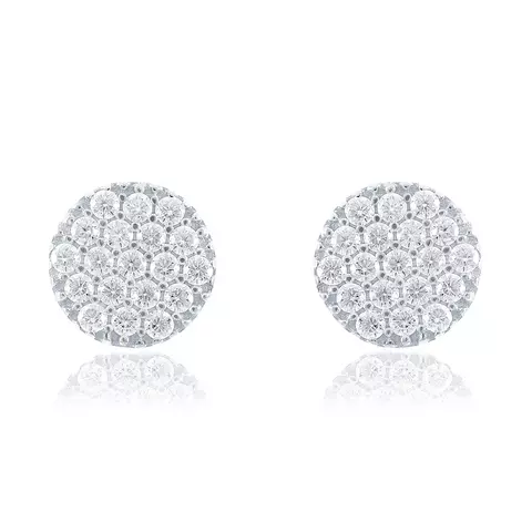 Par de Brincos Chuveiro Redondo de Ouro Branco com Diamantes