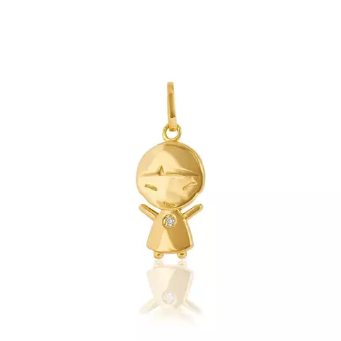 Pingente de Ouro modelo Menina oriental com 1 Diamante
