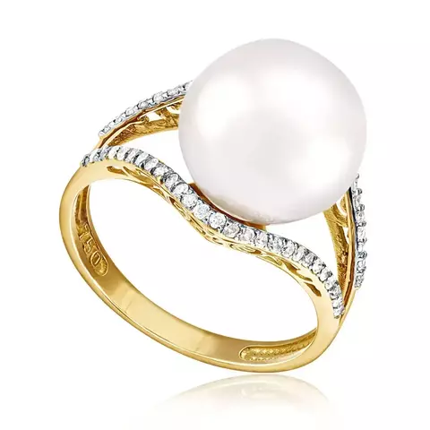 Anel de Ouro com Pérola e Diamantes