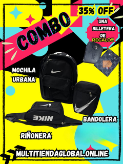 MOCHILA URBANA + RIÑONERA + BANDOLERA Y UNA BILLETERA DE