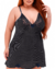 Camisola de Liganete Plus Size - Preto