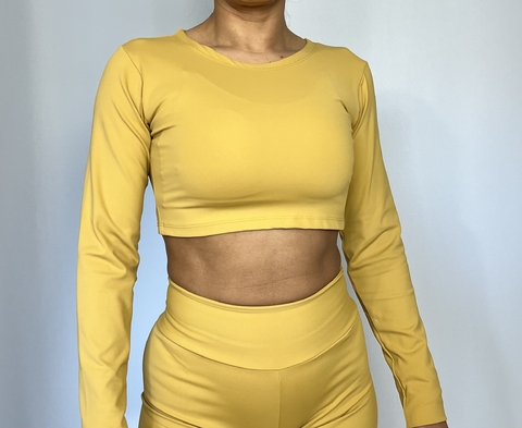 Cropped avulso manga longa amarelo ocre