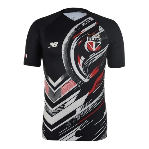 Camisa SPFC Pré-jogo 25/26 - Torcedor Masculina - Preta com detalhes em branco e vermelho