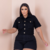 Colete jeans camisa cropped preto plus size