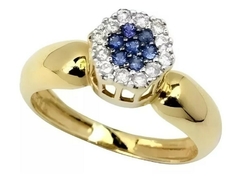 Anel Chuveiro Ouro 18k Safiras E Brilhantes