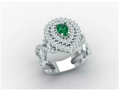 Anel De Medica Esmeralda E Brilhantes Ouro Branco 18k