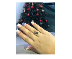 Anel Chuveiro Em Ouro18k Brilhantes E Safira