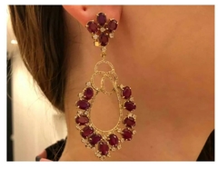 Par De Brincos Em Ouro 18k, Brilhantes, E Rubis na internet