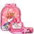 Kit Mochila Costas Escolar Infantil Passeio Princesa Unicórnio + Lancheira Transversal + Estojo Duplo