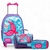 Kit Mochila de Rodinha Escolar Infantil Sereia Cristal+ Lancheira Transversal + Estojo Duplo