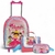 Kit Mochila de Rodinha Escolar Infantil Princesas Cristal+ Lancheira Transversal + Estojo Duplo